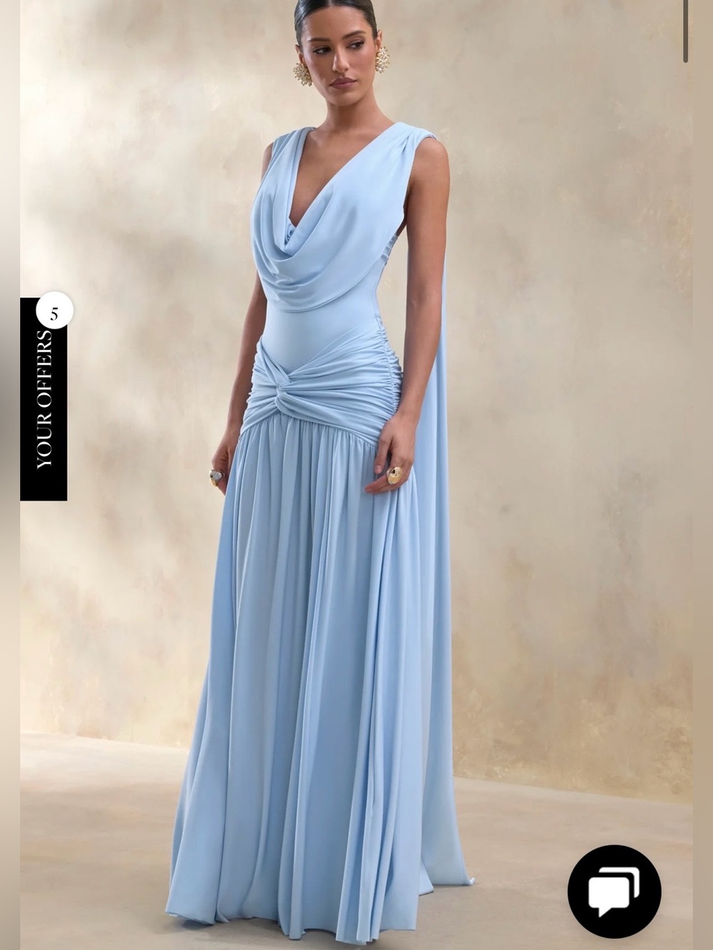 Club L London Light Blue Draped Cowl Maxi Dress